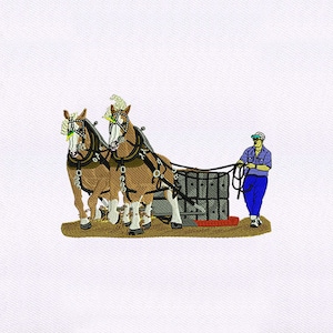 Horses Pulling Embroidery Design |Farming Embroidery Design | 8x10 Horse Embroidery Design |Draft Horse DST Embroidery Design | Digital File