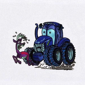 Deer And Tractor Scuffle Embroidery Design | Cartoon Embroidery Design |Deer Embroidery Design | Tractor Embroidery Design |Digital File