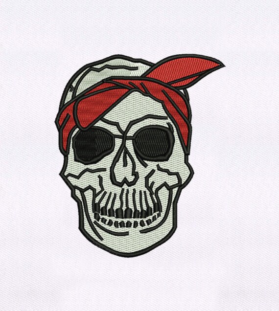 Red Bandanna Wearing Skull Embroidery Design Skull Machine Etsy Singapore