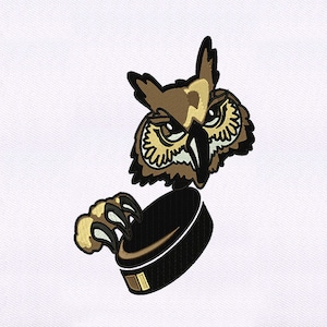 Hockey Puck Clutching Owl Embroidery Design | Owl Embroidery Design | Bird Embroidery Design | Owl Machine Embroidery Design