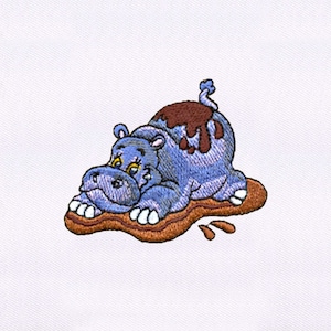 Happily Playing Mud Hippo Embroidery Design | Animal Embroidery Design | Hippo PES File | 4x4 Hippo Machine Embroidery Design | Digital File