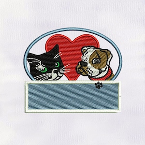 Adorable Cat And Dog Machine Embroidery Design | Animal Embroidery Design |Cat Dog PES File |4x4 Dog And Cat Embroidery Design |Digital File