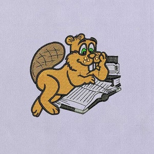 Bever Reading Book Machine Borduurwerk Ontwerp | Knaagdier Borduurwerk Ontwerp | Beaver PES Bestand | 4x4 Beaver Borduurwerk Design | Digitaal bestand