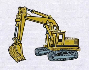 Yellow Excavator Machine Embroidery Design | Vehicle Embroidery Design |Heavy Equipment PES File | Excavator Embroidery Design |Digital File