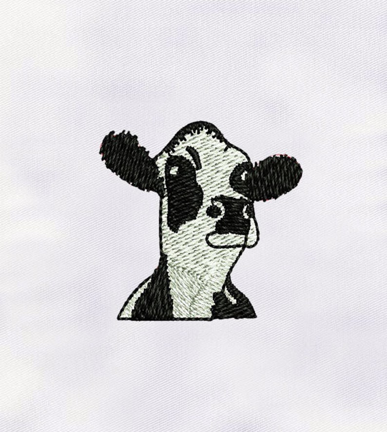 Black and white cow head embroidery design animal embroidery  etsy