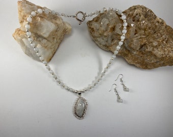 Moonstone Gemstone Necklace and Earrings Set