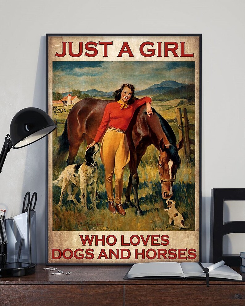 Vintage Poster Vintage Cowgirl Horse And Dogs Wall Art Gift For Cowgirl And She Lived Happily Ever After Poster Home Decor