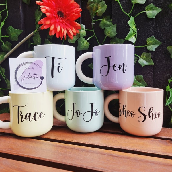 Personalised Pastel Coffee Mug, Teacher Gifts, Coffee Cup, Personalised Mug, Teacup, Bridal Party Gifts, Office Decor