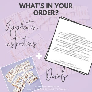 Może przedstawiać: Obraz promocyjny z złotymi naklejkami, instrukcjami aplikacji i tekstem &bdquo;What's in your order?&rdquo;. Instrukcje znajdują się na białym papierze. Naklejki są na tle kratki.