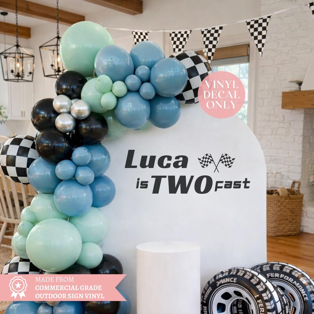 Two Fast Birthday Sign Decal - Racing Theme 2nd Birthday Vinyl Decal ...