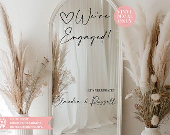 Personalised Engaged Mirror Decal, Custom Script Vinyl Sticker, We're Engaged Sign Decal, Engagement Party Decoration, Couples Mirror