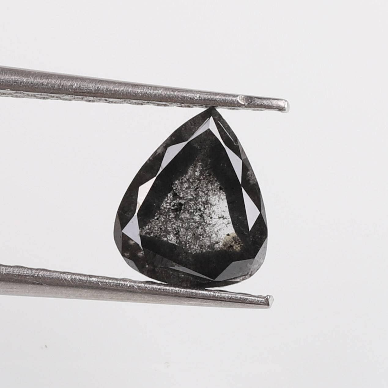Diamant Naturel 1.00ct Poire Sel Et Poivre Noir - 7mm, Brut Poli, Inde