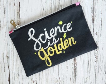 Science Is Golden makeup pouch, waterproof cosmetic bag, small wet bag for cloth pads
