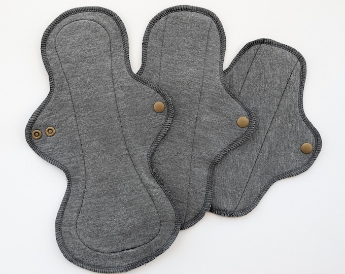 Featured listing image: Ultra-soft reusable cloth pads in heathered grey bamboo French terry – zero-waste, moisture-wicking, and hypoallergenic for all-day comfort