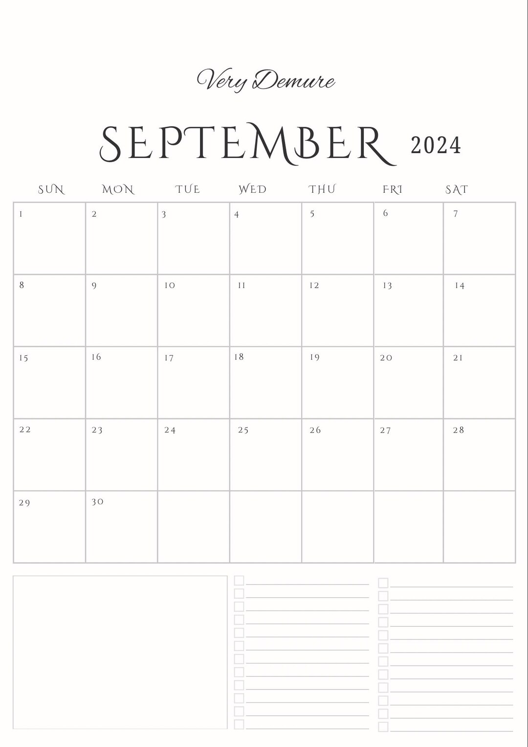 September 2024 Very Demure Printable Calendar Etsy
