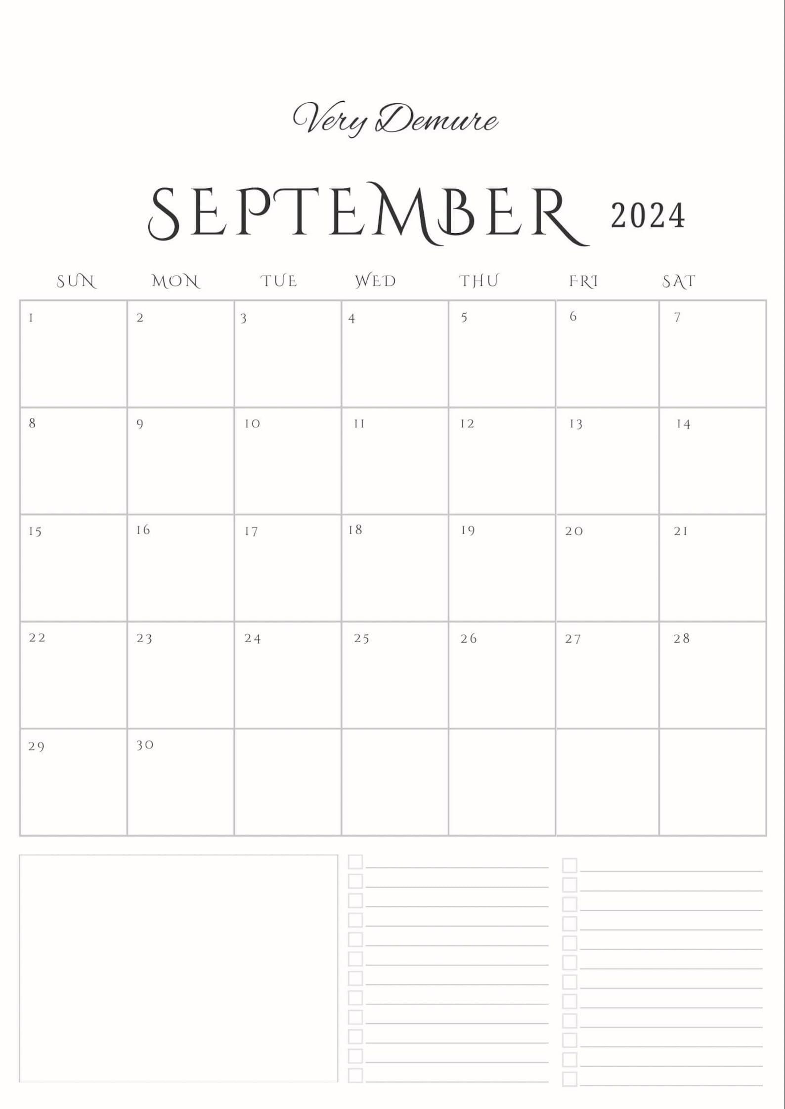September 2024 Very Demure Printable Calendar Etsy
