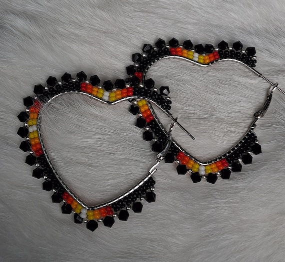 Beaded Heart Hoop Earrings