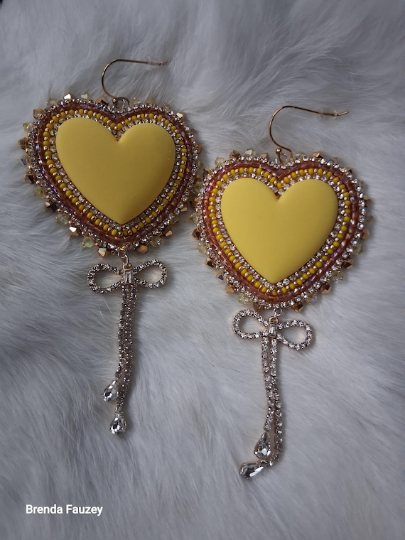 Beaded Heart Earrings with bows