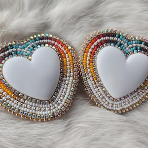Beaded Heart Earrings - Etsy
