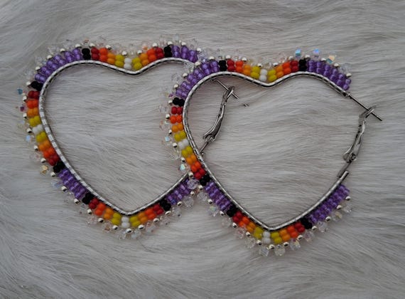 Beaded Heart hoops