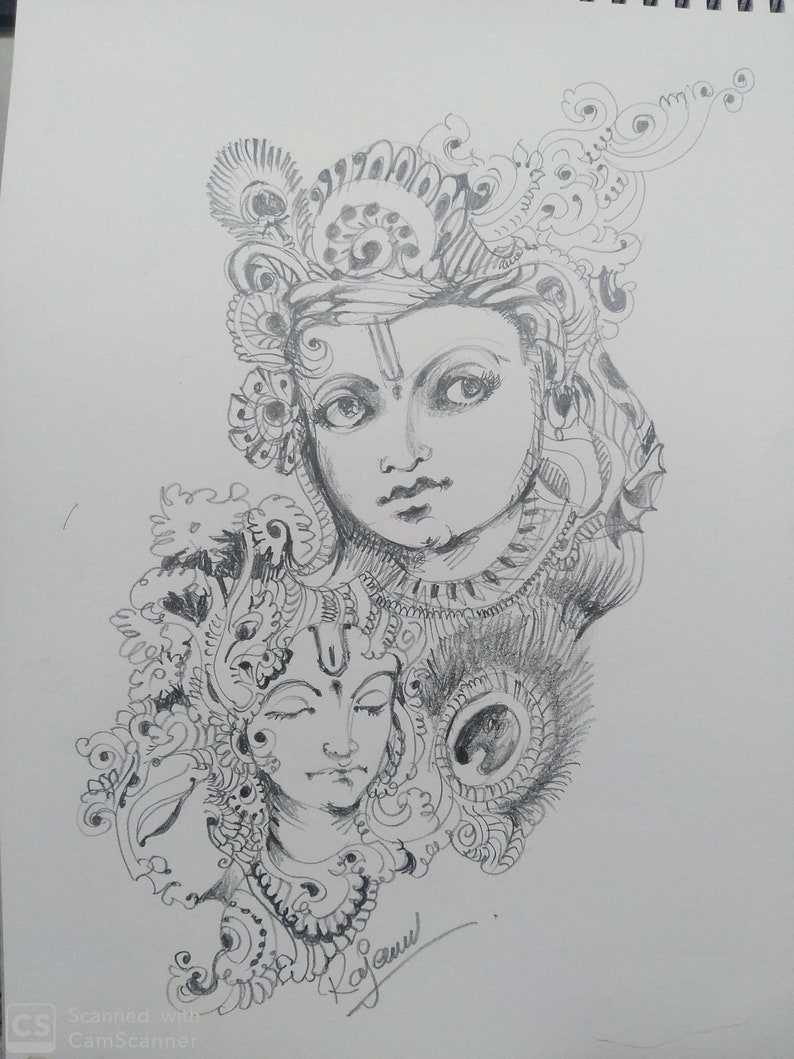  Krishna Pencil Drawing Etsy