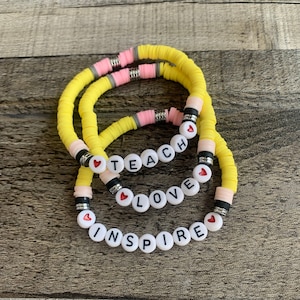 Clay Disc Bracelet Teacher Gift | Back to School Teacher Gift | Teacher Appreciation Bracelet | Love Inspire Teach | Pencil Bracelet