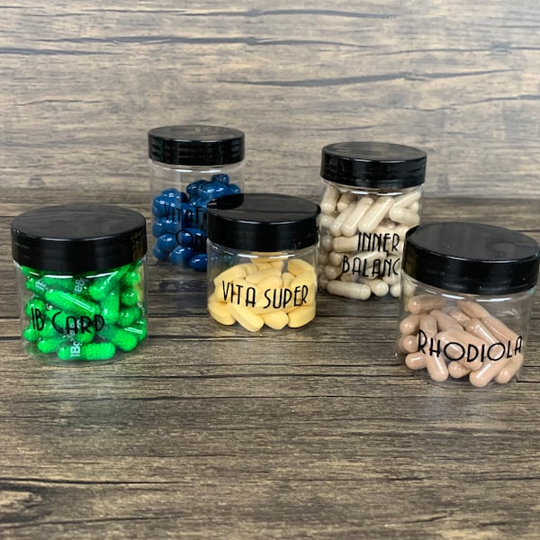 Labeled Plastic Jars | Plastic Spice Jar | Custom Jars with Screw Top Lids | Labeled Vitamin Storage Jars for Organizing