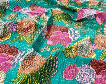 Indian Kantha Quilt Handmade Kantha Bettdecke Throw Cotton Blanket Größe 90 * 108