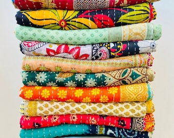 Wholesale Lot of Indian Vintage Cotton Kantha Quilts Handmade Sari Kantha Throw Blankets Sun Dance Beautiful Bohemian Bedding Blankets