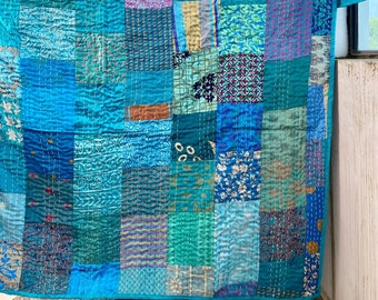 Boho Luxe Silk Patchwork Kantha Quilt