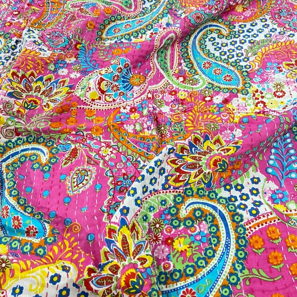 Pink Paisley Cotton Handmade Kantha Quilt