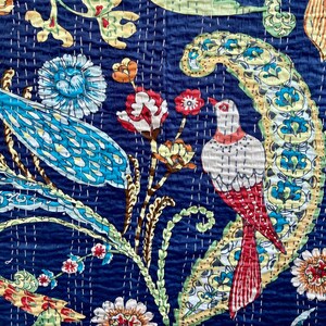 Peacock kantha quilt - Blue