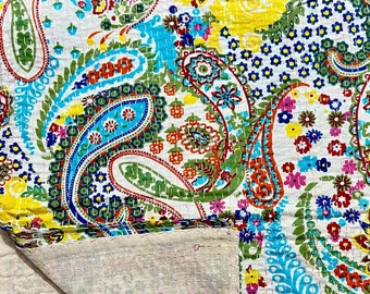 Paisley kantha quilt - white