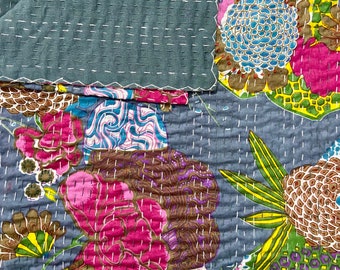 Gray Cotton Kantha Quilt