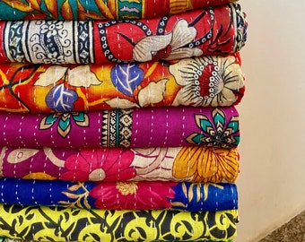 Beautiful Handmade Cotton Kantha Quilts Wholesale Lot Indian Vintage Reversible Twin Size Kantha Throw Blanket Gifts for Her Boho Bedspread