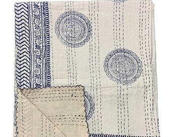 Indische Kantha Quilt Handgefertigt Kantha Bettüberwurf Baumwolldecke