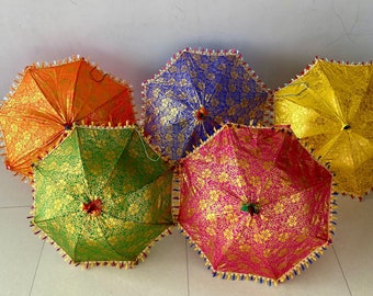 5 Pc Lot Wholesale Lot of Multi designed Indian Wedding Umbrella Vintage Sun Parasols Handmade Umbrella Indian Home Decoration Gold Printed