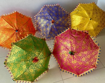 Wholesale Lot of Multi designed Indian Wedding Umbrella Vintage Sun Parasols Handmade Umbrella Indian Home Decoration Gold Printed