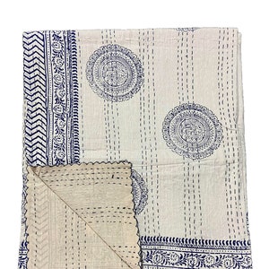 Indian Kantha Quilt Handmade Kantha Bedcover Throw Cotton Blanket