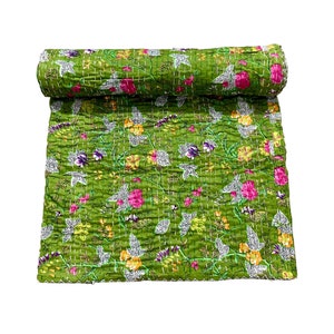 Indian Kantha Quilt Handmade Kantha Bed cover Throw Cotton Blanket