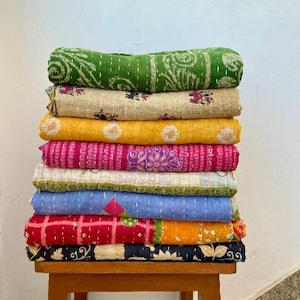 Wholesale Lot Of Indian Vintage Kantha Quilt Handmade Throw Reversible Blankets zdjęcie 1