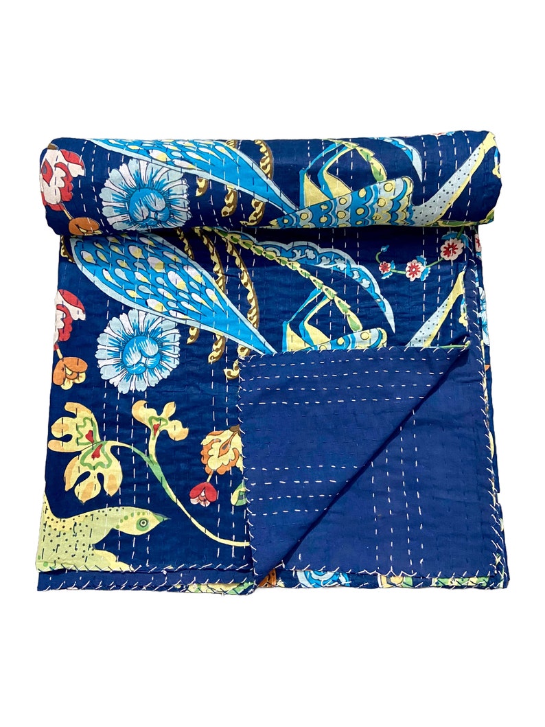 Peacock kantha quilt Blue zdjęcie 2