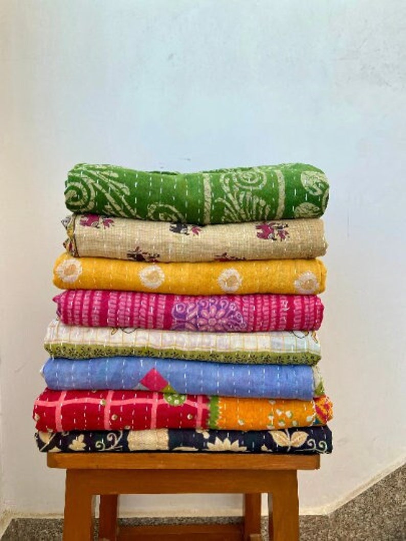 Wholesale Lot Of Indian Vintage Kantha Quilt Handmade Throw Reversible Blankets zdjęcie 1