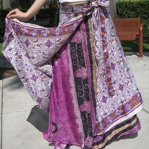 Indian Silk Long Wrap Skirts Wholesale Lot of Maxi Skirt, Bohemian Skirts, Hippie Skirts, Silk Sari Skirts image 3