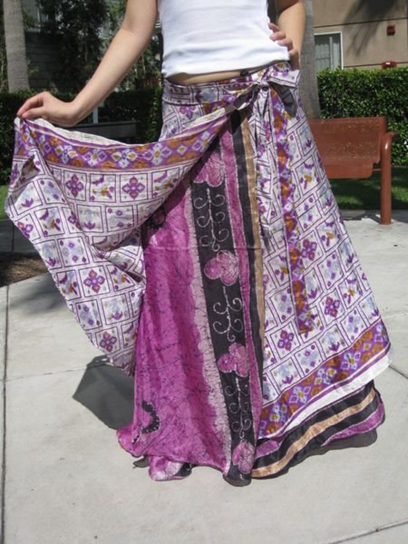 Indian Silk Long Wrap Skirts Wholesale Lot of Maxi Skirt, Bohemian Skirts, Hippie Skirts, Silk Sari Skirts image 3