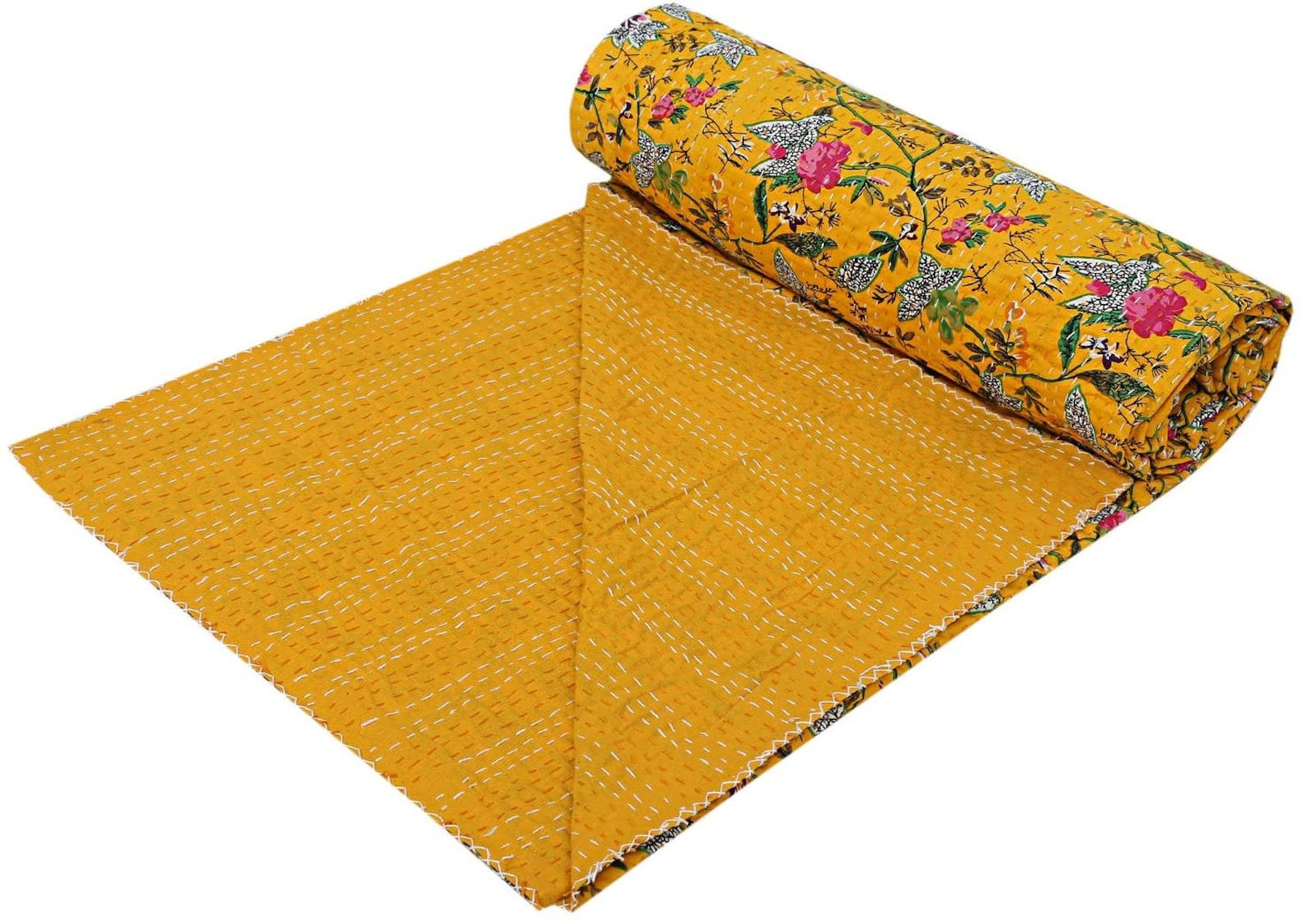 Indian Kantha Quilt Handmade Kantha Bed Cover Throw Cotton Etsy