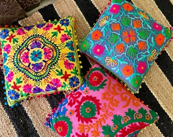 Cotton Embroidered Pom Pom Suzani Cushion Covers