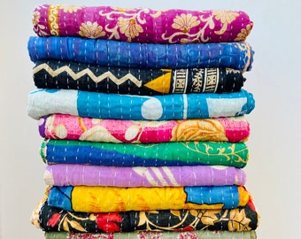 Lotto all'ingrosso di coperta reversibile fatta a mano trapunta Kantha vintage indiana