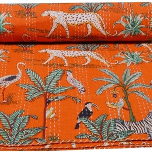 Kantha Quilt Tierdruck Kantha Quilt Wende-Baumwollbettwäsche Tagesdecke Twin / Queen / King Size Vintage Kantha Orange