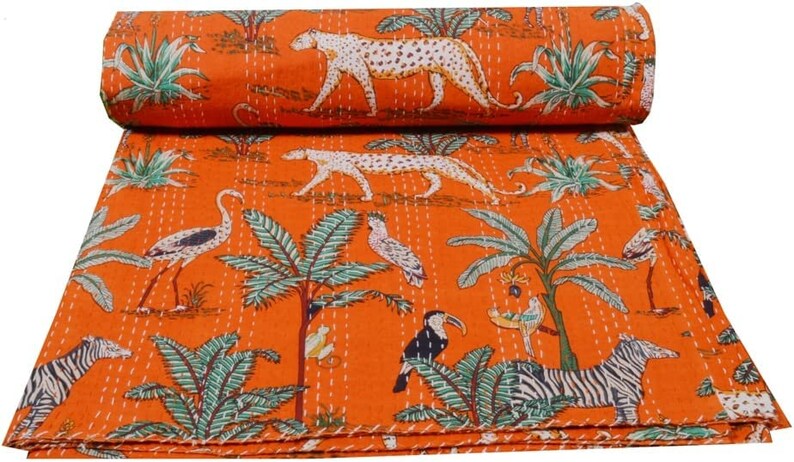 Kantha Quilt Tierdruck Kantha Quilt Wende-Baumwollbettwäsche Tagesdecke Twin / Queen / King Size Vintage Kantha Orange